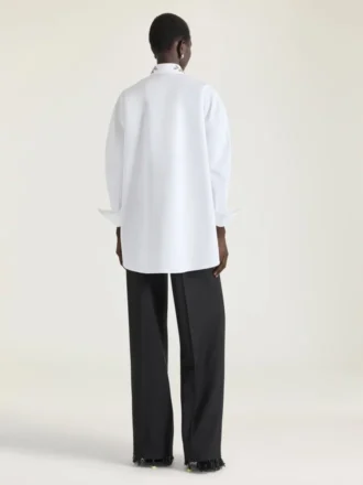 Asymmetric Shirt in Poplin with Sequins