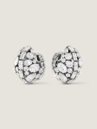 Bold Crystals Clip Earrings in Metal and Crystals