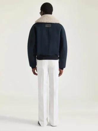 Bomber in Cotton with Shearling Collar