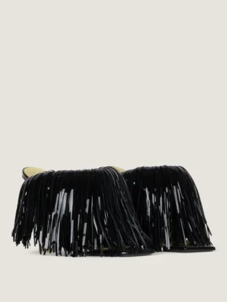 Boudoir Heeled Mules in Patent Leather with Fringes