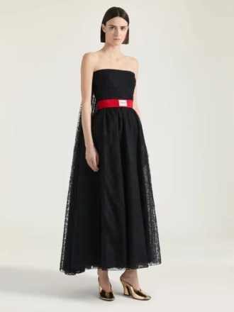 Bustier Cape Back Evening Dress in Lace