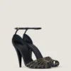 Cage Heeled Sandals in Leather with Studs