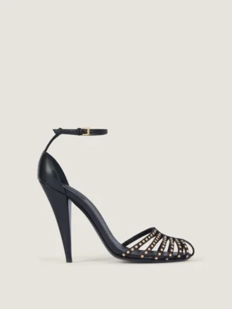 Cage Heeled Sandals in Leather with Studs
