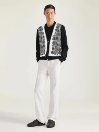 Cardigan in Cotton Knit with Flowers Print