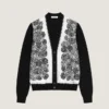 Cardigan in Cotton Knit with Flowers Print