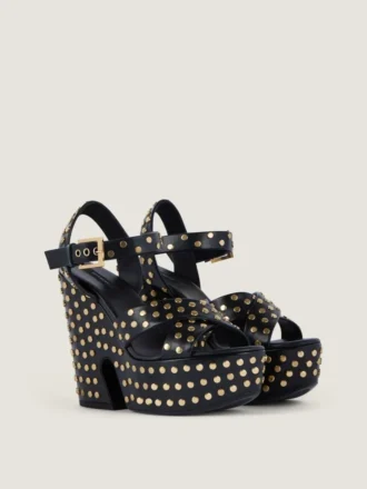 Clog Platform Sandals in Leather with Studs