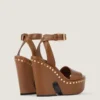 Clog Platform Sandals in Leather with Studs Detail