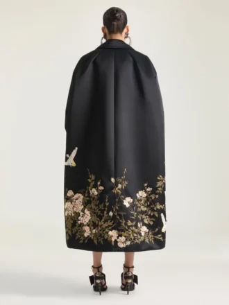 Cocoon Coat in Satin with Embroideries and Cape