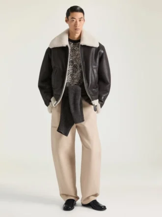 Couture Seam Aviator Blouson in Leather and Shearling
