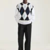 Couture Seam Knitted Argyle Sweater