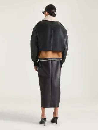 Cropped Aviator Jacket in Leather and Shearling
