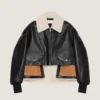 Cropped Aviator Jacket in Leather and Shearling