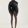 Cropped Bomber with Zipped Shawl Collar in Leather