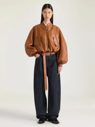 Cropped Cocoon Bomber in Nappa Leather
