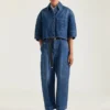 Cropped Cocoon Shirt in Medium Blue Denim