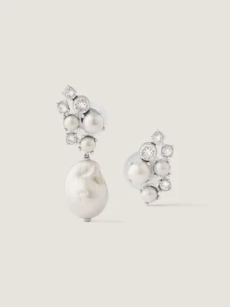 Crystal Pearl Asymmetric Earrings in Metal, Crystals and Pearls
