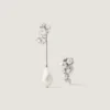 Crystal Pearl Asymmetric Earrings in Metal, Crystals and Pearls