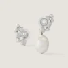 Crystal Pearl Asymmetric Earrings in Metal, Crystals and Pearls