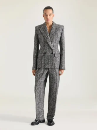 Double Pleat Pants in Herringbone Mixed Wool