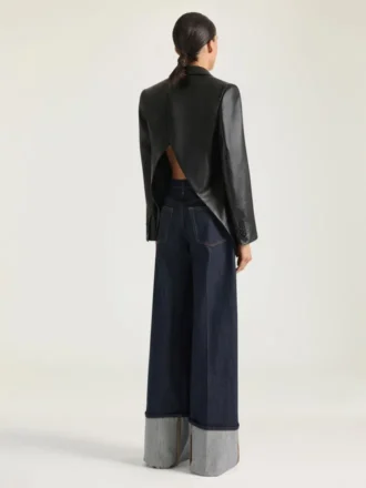 Double-Breasted Slashed Jacket in Leather