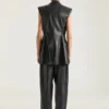 Double-Breasted Sleeveless Jacket in Leather