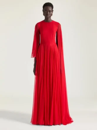 Draped Evening Dress in Chiffon with Cape