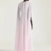 Draped Evening Dress in Chiffon with Crystals and Cape