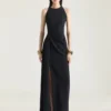 Draped Halterneck Evening Dress in Crepe Cady