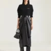 Draped Midi Skirt in Nappa Leather