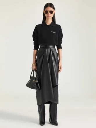 Draped Midi Skirt in Nappa Leather