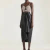 Draped Midi Skirt in Nappa Leather