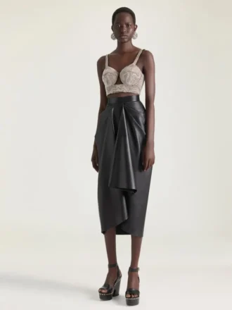 Draped Midi Skirt in Nappa Leather