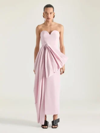 Evening Bustier Dress in Polyfaille with Bow Detail