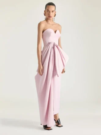 Evening Bustier Dress in Polyfaille with Bow Detail