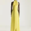 Halterneck Evening Dress in Silk Chiffon with Bow Detail
