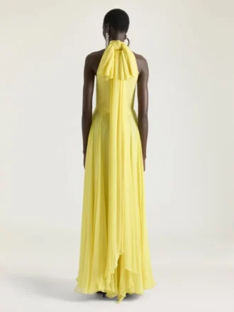 Halterneck Evening Dress in Silk Chiffon with Bow Detail