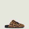 Label Flat Mules in Pony Effect Leather with Leopard Pattern