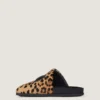 Label Flat Mules in Pony Effect Leather with Leopard Pattern