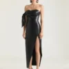 Long Bustier Dress in Nappa Leather with Bow