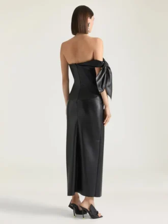 Long Bustier Dress in Nappa Leather with Bow