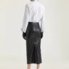 Midi Kickback Skirt in Nappa Leather