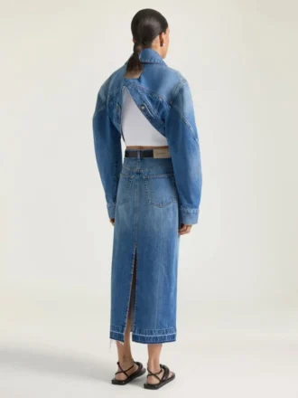 Midi Pants Skirt in Medium Blue Denim