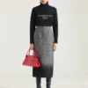 Midi Pencil Skirt in Herringbone Mixed Wool