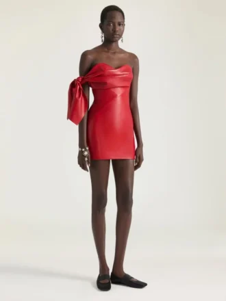 Mini Bustier Dress in Nappa Leather with Bow