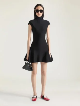 Mini Dress with Flared Skirt in Wool Viscose