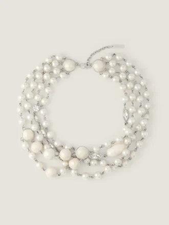 Necklace in Metal, Pearls and Crystals