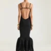 Open Back Ruffled Dress in Fine Rib