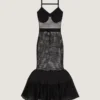 Open Back Ruffled Dress in Mesh