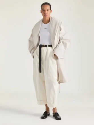 Cropped Belted Jacket in Cotton and Wool
