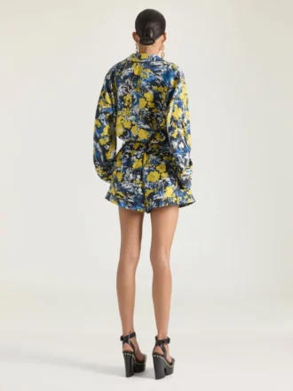 Pyjama Shirt in Viscose with Floral Print